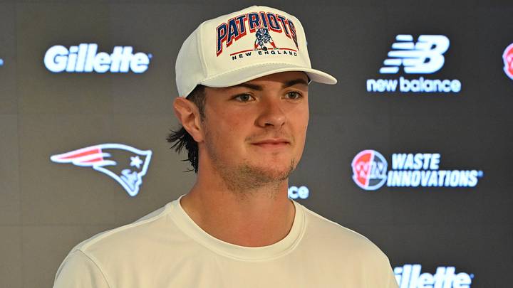 May 9, 2026; Foxborough, MA, USA; New England Patriots quarterback Behren Morton (15) takes questions from the media after rookie camp at Gillette Stadium. Mandatory Credit: Eric Canha-Imagn Images