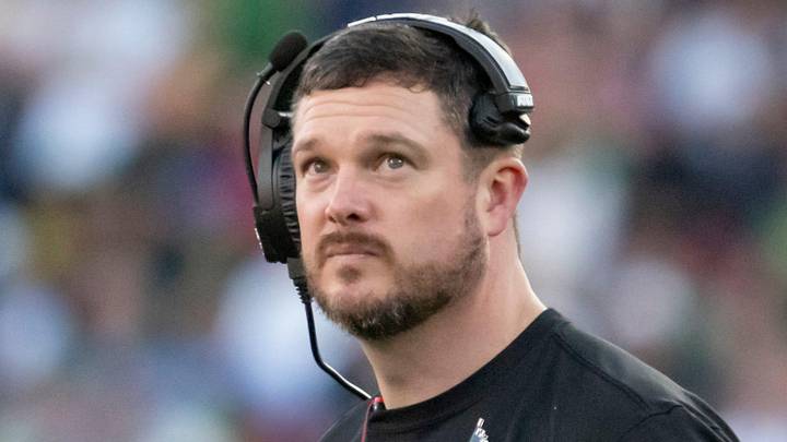 Oregon head coach Dan Lanning looks to the clock towards the end of the first half as the Oregon Ducks face the Ohio State Buckeyes Wednesday, Jan. 1, 2025, in the quarterfinal of the College Football Playoff at the Rose Bowl in Pasadena, Calif.