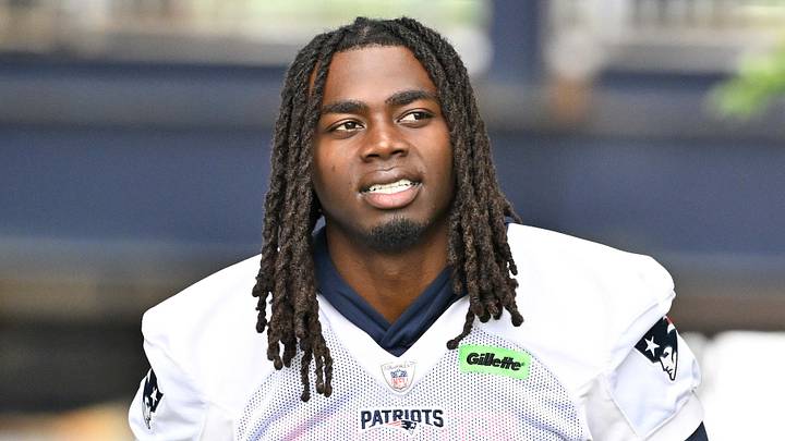 New England Patriots running back Rhamondre Stevenson (38).