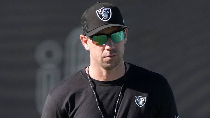 Jun 9, 2026; Henderson, NV, USA; Las Vegas Raiders coach Klint Kubiak during minicamp at Intermountain Health Performance Center. Mandatory Credit: Kirby Lee-Imagn Images