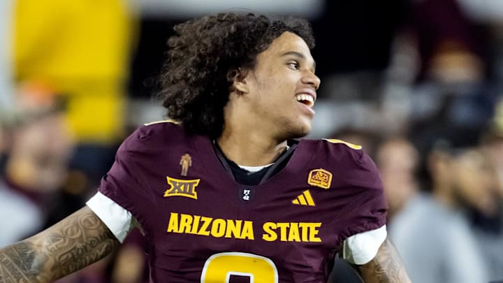 Nov 28, 2025; Tempe, Arizona, USA; Arizona State Sun Devils wide receiver Jordyn Tyson (0) against the Arizona Wildcats during the 99th Territorial Cup at Mountain America Stadium. Mandatory Credit: Mark J. Rebilas-Imagn Images Nov 28, 2025; Tempe, Arizona, USA; Arizona State Sun Devils wide receiver Jordyn Tyson (0) against the Arizona Wildcats during the 99th Territorial Cup at Mountain America Stadium. Mandatory Credit: Mark J. Rebilas-Imagn Images