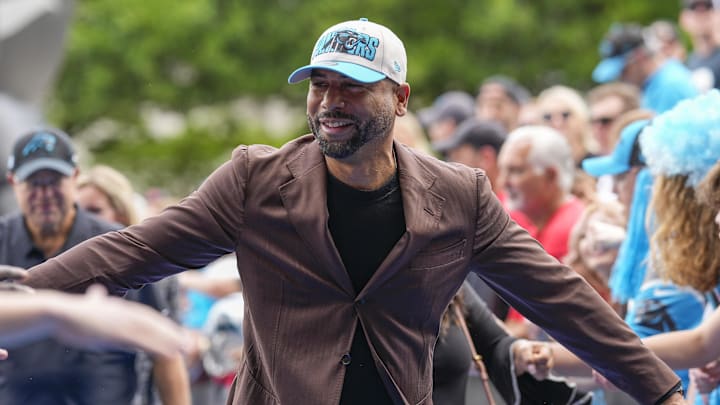 Apr 28, 2023; Charlotte, NC, USA; Craig Young, father of Bryce Young (not pictured), greets fans at Bank of America Stadium. Mandatory Credit: Jim Dedmon-Imagn Images