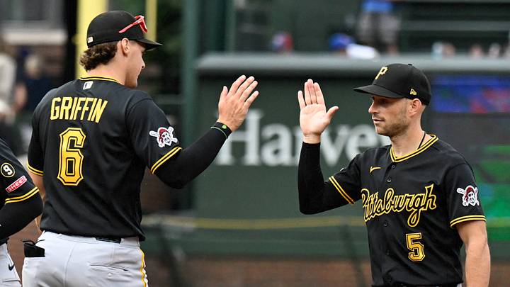 Sep 13, 2026; Chicago, Illinois, USA; Pittsburgh Pirates shortstop Konnor Griffin (6) and second baseman Brandon Lowe (5) high five after the game against the Chicago Cubs at Wrigley Field. Mandatory Credit: Matt Marton-Imagn Images Sep 13, 2026; Chicago, Illinois, USA; Pittsburgh Pirates shortstop Konnor Griffin (6) and second baseman Brandon Lowe (5) high five after the game against the Chicago Cubs at Wrigley Field. Mandatory Credit: Matt Marton-Imagn Images