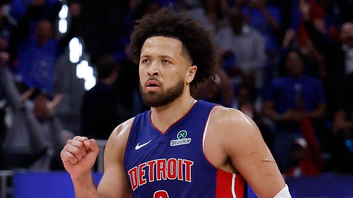 May 13, 2026; Detroit, Michigan, USA; Detroit Pistons guard Cade Cunningham (2) celebrates in the second half against the Cleveland Cavaliers during game five of the second round of the 2026 NBA Playoffs at Little Caesars Arena. Mandatory Credit: Rick Osentoski-Imagn Images