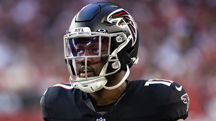 Dec 21, 2025; Glendale, Arizona, USA; Atlanta Falcons linebacker Arnold Ebiketie (17) against the Arizona Cardinals at State Farm Stadium. Mandatory Credit: Mark J. Rebilas-Imagn Images