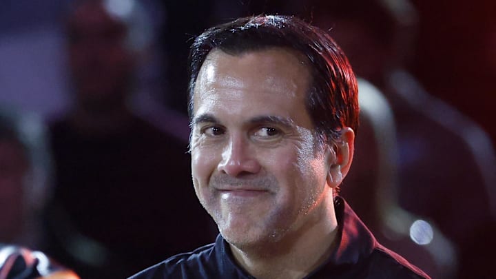 Feb 3, 2026; Miami, Florida, USA; Miami Heat head coach Erik Spoelstra reacts (Mandatory Credit: Rhona Wise-Imagn Images) Feb 3, 2026; Miami, Florida, USA; Miami Heat head coach Erik Spoelstra reacts (Mandatory Credit: Rhona Wise-Imagn Images)