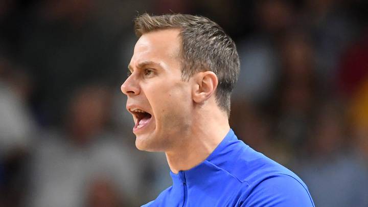 Duke Blue Devils head coach Jon Scheyer yells down court Saturday, March 21, 2026, during the NCAA Men’s Basketball Tournament second round game against the TCU Horned Frogs at Bon Secours Wellness Arena in Greenville, South Carolina.