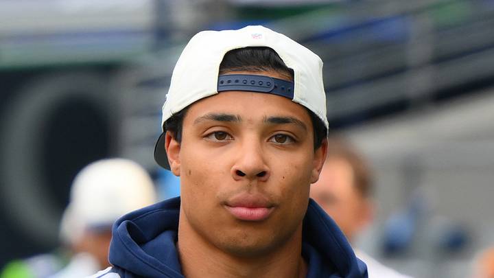 Seattle Seahawks running back Zach Charbonnet on the sidelines