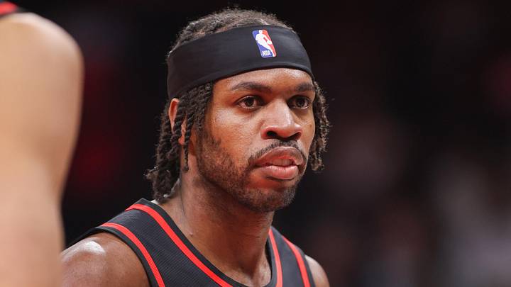 Atlanta Hawks guard Buddy Hield (8) in action against the Golden State Warriors in the fourth quarter at State Farm Arena on March 21, 2026.