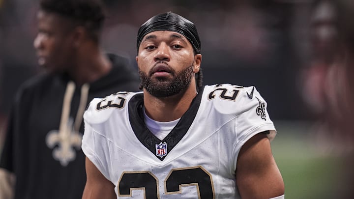 Sep 29, 2024; Atlanta, Georgia, USA; New Orleans Saints cornerback Marshon Lattimore (23) on the field against the Atlanta Falcons at Mercedes-Benz Stadium. Mandatory Credit: Dale Zanine-Imagn Images Sep 29, 2024; Atlanta, Georgia, USA; New Orleans Saints cornerback Marshon Lattimore (23) on the field against the Atlanta Falcons at Mercedes-Benz Stadium. Mandatory Credit: Dale Zanine-Imagn Images