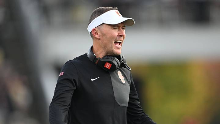 Sep 13, 2025; West Lafayette, Indiana, USA; Southern California Trojans head coach Lincoln Riley reacts during the first quarter against the Purdue Boilermakers at Ross-Ade Stadium. Mandatory Credit: Marc Lebryk-Imagn Images