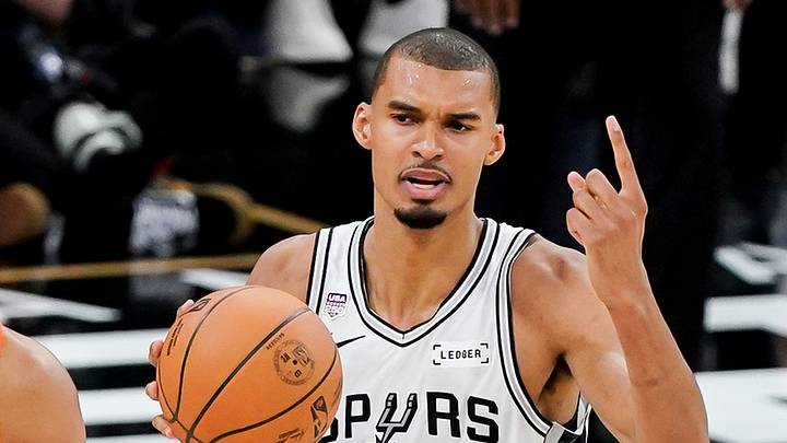 Jun 13, 2026; San Antonio, Texas, USA; New York Knicks center Karl-Anthony Towns (32) and San Antonio Spurs forward Victor Wembanyama (1) react after a play in the second half during game five of the 2026 NBA Finals at Frost Bank Center. Mandatory Credit: Dustin Safranek-Imagn Images Jun 13, 2026; San Antonio, Texas, USA; New York Knicks center Karl-Anthony Towns (32) and San Antonio Spurs forward Victor Wembanyama (1) react after a play in the second half during game five of the 2026 NBA Finals at Frost Bank Center. Mandatory Credit: Dustin Safranek-Imagn Images