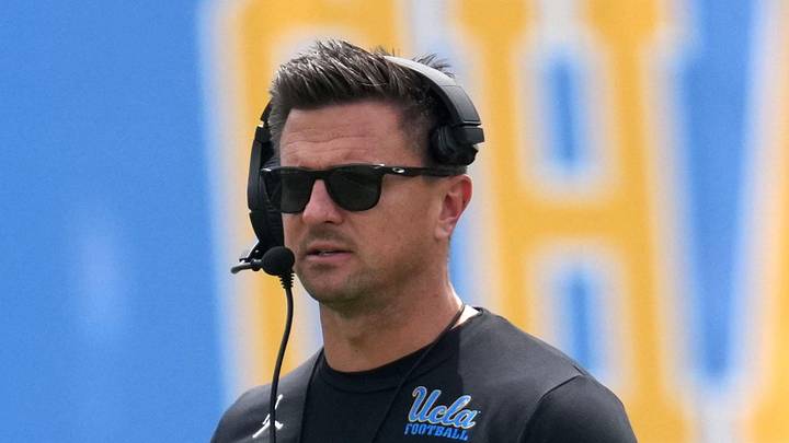 May 2, 2026; Pasadena, CA, USA; UCLA Bruins coach Bob Chesney reacts during the spring game at Rose Bowl. Mandatory Credit: Kirby Lee-Imagn Images May 2, 2026; Pasadena, CA, USA; UCLA Bruins coach Bob Chesney reacts during the spring game at Rose Bowl. Mandatory Credit: Kirby Lee-Imagn Images