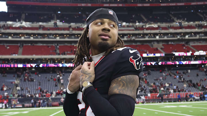 Dec 14, 2025; Houston, Texas, USA; Houston Texans cornerback Derek Stingley Jr. (24) walks off the field after the game against the Arizona Cardinals at NRG Stadium. Mandatory Credit: Troy Taormina-Imagn Images
