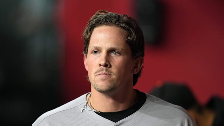 Apr 8, 2025; Phoenix, Arizona, USA; Baltimore Orioles catcher Adley Rutschman (35) looks on against the Arizona Diamondbacks during the fourth inning at Chase Field. Mandatory Credit: Joe Camporeale-Imagn Images