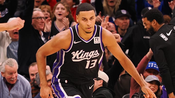Feb 8, 2025; Sacramento, California, USA; Sacramento Kings forward Keegan Murray (13) after a three point basket against the New Orleans Pelicans during the third quarter at Golden 1 Center. Mandatory Credit: Kelley L Cox-Imagn Images Feb 8, 2025; Sacramento, California, USA; Sacramento Kings forward Keegan Murray (13) after a three point basket against the New Orleans Pelicans during the third quarter at Golden 1 Center. Mandatory Credit: Kelley L Cox-Imagn Images