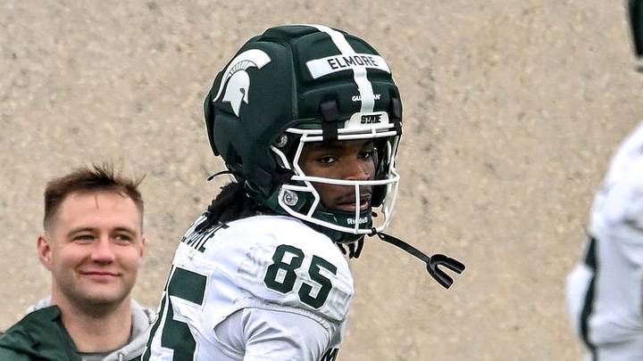Michigan State's Rai'Shawn Elmore catches a pass during the football Spring Showcase on Saturday, April 18, 2026, at Spartan Stadium in East Lansing. Michigan State's Rai'Shawn Elmore catches a pass during the football Spring Showcase on Saturday, April 18, 2026, at Spartan Stadium in East Lansing.