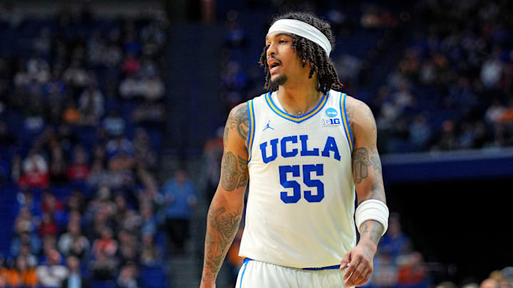 Mar 20, 2025; Lexington, KY, USA;  UCLA Bruins guard Skyy Clark (55) during the second half against the Utah State Aggies in the first round of the NCAA Tournament at Rupp Arena. Mandatory Credit: Aaron Doster-Imagn Images
