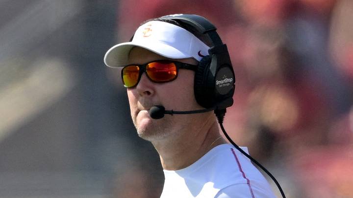 Oct 12, 2024; Los Angeles, California, USA; USC Trojans head coach Lincoln Riley during a time out against the Penn State Nittany Lions in the first half at United Airlines Field at Los Angeles Memorial Coliseum. Mandatory Credit: Jayne Kamin-Oncea-Imagn Images Oct 12, 2024; Los Angeles, California, USA; USC Trojans head coach Lincoln Riley during a time out against the Penn State Nittany Lions in the first half at United Airlines Field at Los Angeles Memorial Coliseum. Mandatory Credit: Jayne Kamin-Oncea-Imagn Images
