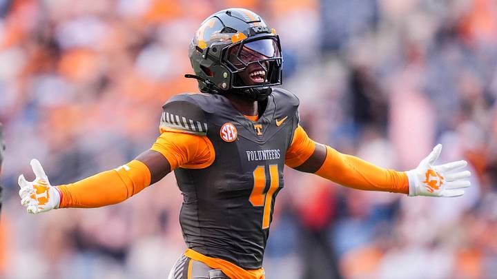 Tennessee defensive back Ty Redmond (4) and defensive lineman Jaxson Moi (51) celebrate after Redmond made an interception against New Mexico State during an NCAA college football game on November 15, 2025, in Knoxville, Tenn. Tennessee defensive back Ty Redmond (4) and defensive lineman Jaxson Moi (51) celebrate after Redmond made an interception against New Mexico State during an NCAA college football game on November 15, 2025, in Knoxville, Tenn.