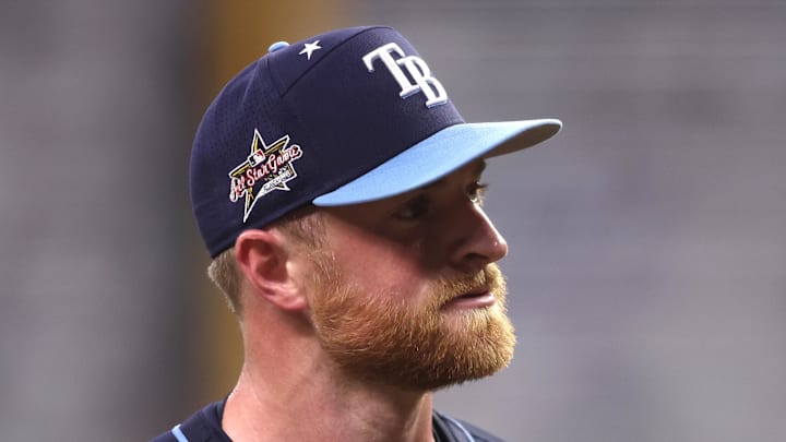  American League pitcher Drew Rasmussen (57) of the Tampa Bay Rays in the fifth inning during the 2025 MLB All Star Game at Truist Park