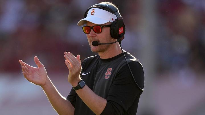 Southern California Trojans head coach Lincoln Riley watches from the sidelines against the Missouri State Bears in the first half at United Airlines Field at Los Angeles Memorial Coliseum. Southern California Trojans head coach Lincoln Riley watches from the sidelines against the Missouri State Bears in the first half at United Airlines Field at Los Angeles Memorial Coliseum.