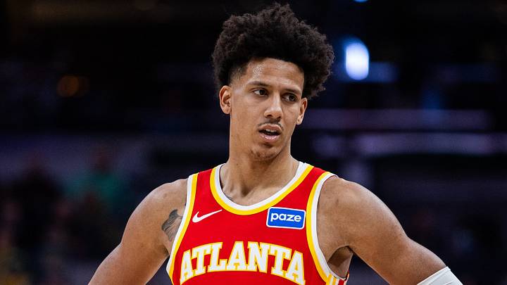 Jan 31, 2026; Indianapolis, Indiana, USA; Atlanta Hawks forward Jalen Johnson (1) in the second half against the Indiana Pacers at Gainbridge Fieldhouse. Mandatory Credit: Trevor Ruszkowski-Imagn Images