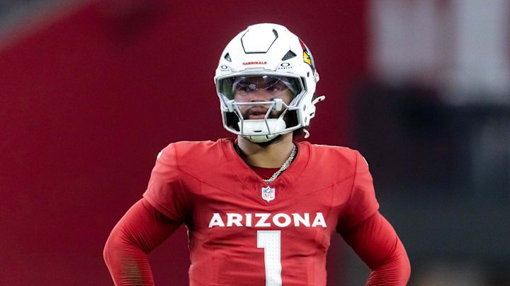 Aug 9, 2025; Glendale, Arizona, USA; Arizona Cardinals quarterback Kyler Murray (1) against the Kansas City Chiefs during a preseason NFL game at State Farm Stadium. Mandatory Credit: Mark J. Rebilas-Imagn Images Aug 9, 2025; Glendale, Arizona, USA; Arizona Cardinals quarterback Kyler Murray (1) against the Kansas City Chiefs during a preseason NFL game at State Farm Stadium. Mandatory Credit: Mark J. Rebilas-Imagn Images