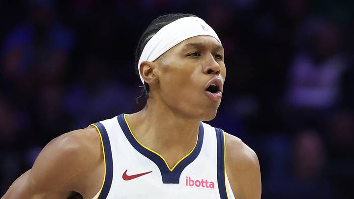 Denver Nuggets guard Peyton Watson (8) reacts against the Philadelphia 76ers during the first quarter on January 5, 2026. Denver Nuggets guard Peyton Watson (8) reacts against the Philadelphia 76ers during the first quarter on January 5, 2026.