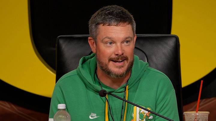 Oregon football coach Dan Lanning speaks during a press availability on Aug. 26, 2026, at the Hatfield-Dowlin Complex in Eugene. Oregon football coach Dan Lanning speaks during a press availability on Aug. 26, 2026, at the Hatfield-Dowlin Complex in Eugene.