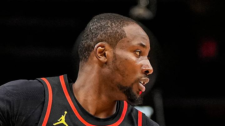Feb 24, 2026; Atlanta, Georgia, USA; Atlanta Hawks forward Jonathan Kuminga (0) controls the ball against the Washington Wizards during the second half at State Farm Arena. Mandatory Credit: Dale Zanine-Imagn Images