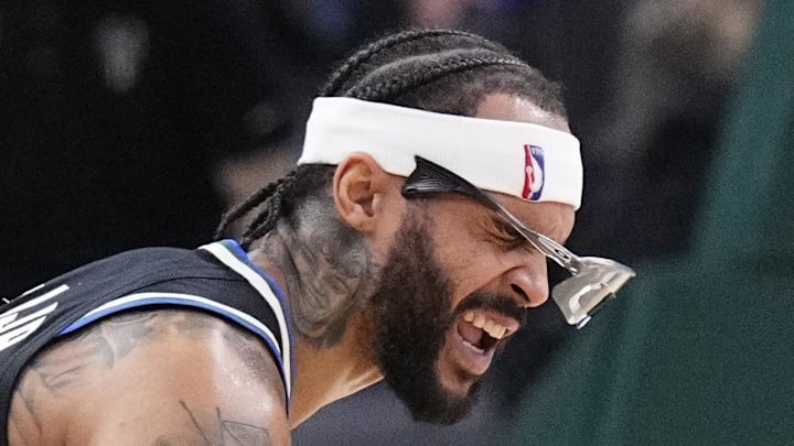 Milwaukee Bucks guard Gary Trent Jr. (5) reacts after being fouled against the Philadelphia 76ers while taking a shot against in the second half at Fiserv Forum on December 5, 2025.