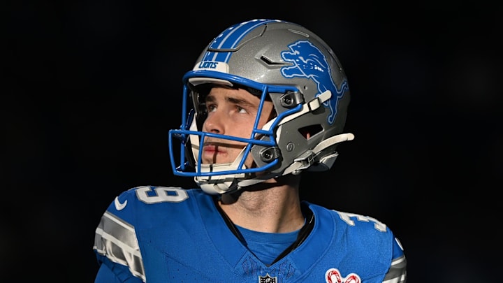 Dec 21, 2025; Detroit, Michigan, USA; Detroit Lions place kicker Jake Bates (39) looks on during warmups before the game against the Pittsburgh Steelers at Ford Field. Mandatory Credit: Lon Horwedel-Imagn Images Dec 21, 2025; Detroit, Michigan, USA; Detroit Lions place kicker Jake Bates (39) looks on during warmups before the game against the Pittsburgh Steelers at Ford Field. Mandatory Credit: Lon Horwedel-Imagn Images