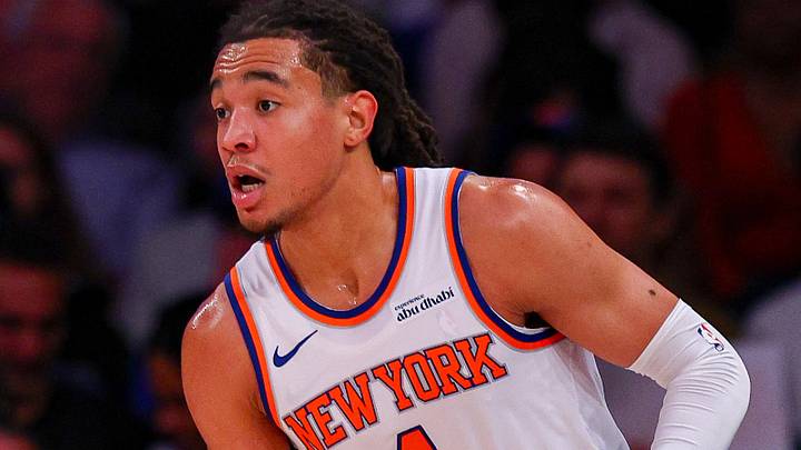 Oct 12, 2026; New York, New York, USA;  New York Knicks small forward Pacome Dadiet (4) in action during the first half against the Minnesota Timberwolves at Madison Square Garden.  Mandatory Credit: Vincent Carchietta-Imagn Images