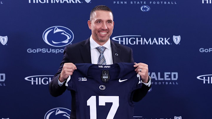 Dec 8, 2025; University Park, PA, USA; Matt Campbell poses for a photo after being announced as the Penn State Nittany Lions new head coach during a press conference at the Beaver Stadium Press Room. 