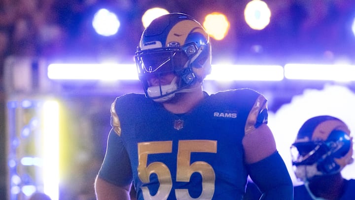 Jan 13, 2025; Glendale, AZ, USA; Los Angeles Rams defensive tackle Braden Fiske (55) against the Minnesota Vikings during an NFC wild card game at State Farm Stadium. Mandatory Credit: Mark J. Rebilas-Imagn Images Jan 13, 2025; Glendale, AZ, USA; Los Angeles Rams defensive tackle Braden Fiske (55) against the Minnesota Vikings during an NFC wild card game at State Farm Stadium. Mandatory Credit: Mark J. Rebilas-Imagn Images