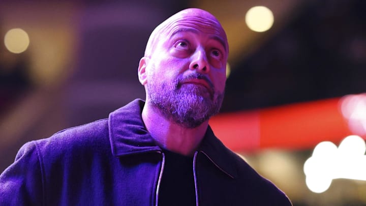 Dec 5, 2025; Houston, Texas, USA; Houston Rockets general manager Rafael Stone walks on the court before the game against the Phoenix Suns at Toyota Center. Mandatory Credit: Troy Taormina-Imagn Images