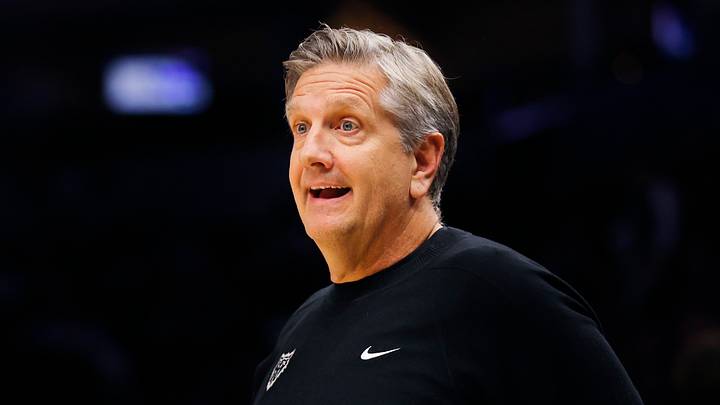 Jan 6, 2026; Minneapolis, Minnesota, USA; Minnesota Timberwolves head coach Chris Finch questions a referee during a moment in the game with the Miami Heat in the third quarter at Target Center. Mandatory Credit: Bruce Kluckhohn-Imagn Images
