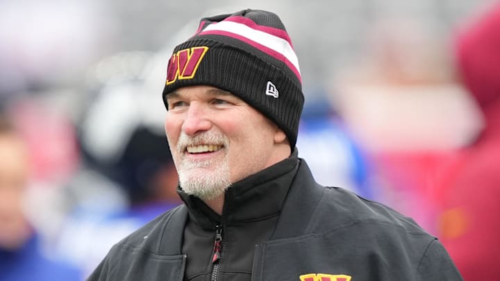 Dec 14, 2025; East Rutherford, New Jersey, USA; Washington Commanders head coach Dan Quinn looks on during warms up prior to the game against the New York Giants at MetLife Stadium. Mandatory Credit: Robert Deutsch-Imagn Images Dec 14, 2025; East Rutherford, New Jersey, USA; Washington Commanders head coach Dan Quinn looks on during warms up prior to the game against the New York Giants at MetLife Stadium. Mandatory Credit: Robert Deutsch-Imagn Images