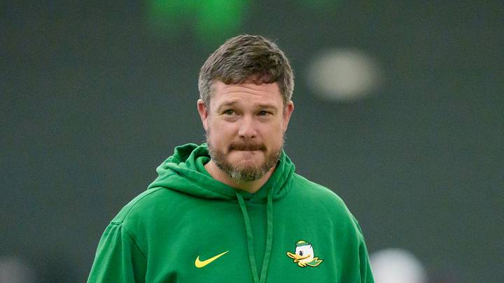 Oregon head coach Dan Lanning attends Oregon Pro Day on March 17, 2026, at the Moshofsky Center in Eugene, Oregon. Oregon head coach Dan Lanning attends Oregon Pro Day on March 17, 2026, at the Moshofsky Center in Eugene, Oregon.