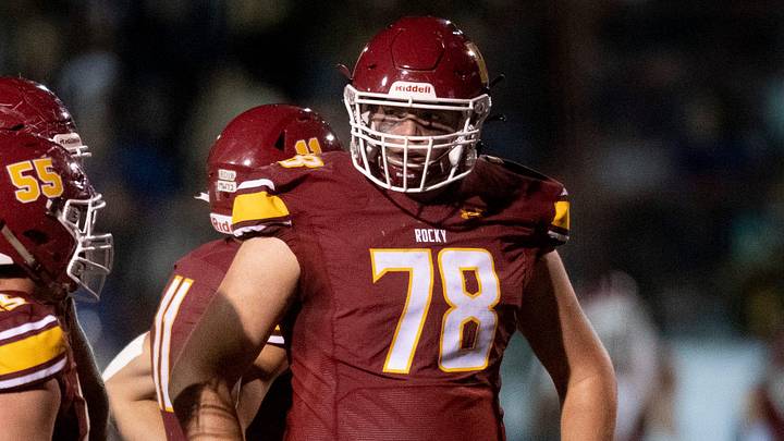 Rocky Mountain football offensive lineman Ethan Thomason, right, prepares to take on Fossil Ridge at French Field on Friday, Oct. 22, 2021.

Ftc 1022 Ja Fr Rm Fb 024