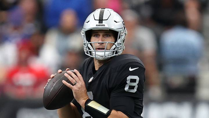 Oct 18, 2026; Paradise, Nevada, USA; Las Vegas Raiders quarterback Kirk Cousins (8) looks to throw in the second quarter against the Buffalo Bills at Allegiant Stadium. Mandatory Credit: David Brytus-Imagn Images Oct 18, 2026; Paradise, Nevada, USA; Las Vegas Raiders quarterback Kirk Cousins (8) looks to throw in the second quarter against the Buffalo Bills at Allegiant Stadium. Mandatory Credit: David Brytus-Imagn Images