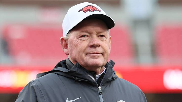 Nov 29, 2025; Fayetteville, Arkansas, USA; Arkansas Razorbacks interim head coach Bobby Petrino prior to a game against the Missouri Tigers at Donald W. Reynolds Razorback Stadium. Mandatory Credit: Nelson Chenault-Imagn Images Nov 29, 2025; Fayetteville, Arkansas, USA; Arkansas Razorbacks interim head coach Bobby Petrino prior to a game against the Missouri Tigers at Donald W. Reynolds Razorback Stadium. Mandatory Credit: Nelson Chenault-Imagn Images