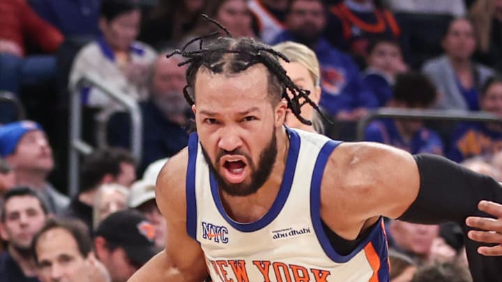 New York Knicks guard Jalen Brunson drives past Philadelphia 76ers guard Tyrese Maxey.