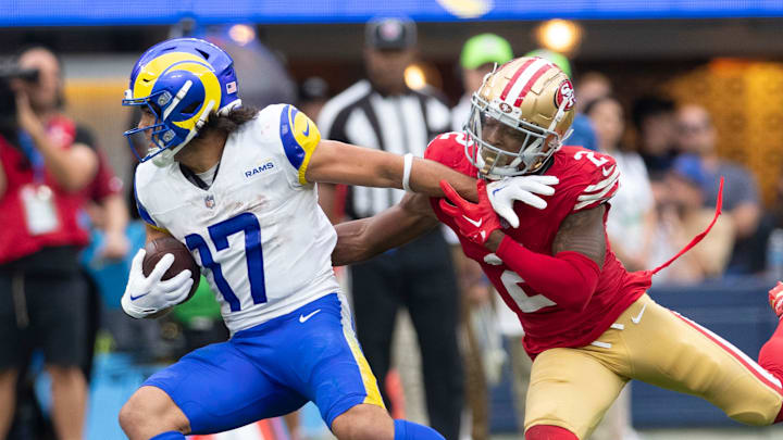 Los Angeles Rams wide receiver Puka Nacua (L)