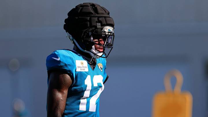 Jacksonville Jaguars wide receiver/cornerback Travis Hunter (12) looks on during Day 11 of NFL training camp at the Miller Electric Center on Tuesday, Aug. 11, 2026, in Jacksonville, Fla. Jacksonville Jaguars wide receiver/cornerback Travis Hunter (12) looks on during Day 11 of NFL training camp at the Miller Electric Center on Tuesday, Aug. 11, 2026, in Jacksonville, Fla.