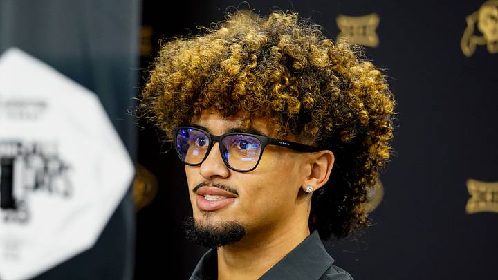 Jul 7, 2026; Frisco, TX, USA; Colorado quarterback Julian Lewis speaks with reporters during Big 12 Conference Football Media Days at The Star. Jul 7, 2026; Frisco, TX, USA; Colorado quarterback Julian Lewis speaks with reporters during Big 12 Conference Football Media Days at The Star.