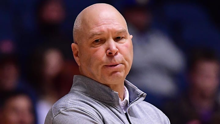 Nov 24, 2022; Anaheim, California, USA; St. Mary's Gaels head coach Randy Bennett watches game action against the Washington Huskies during the first half at Anaheim Convention Center. Mandatory Credit: Gary A. Vasquez-Imagn Images