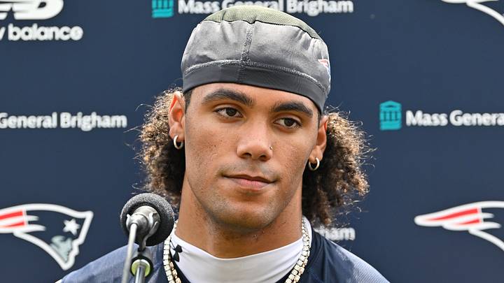 New England Patriots cornerback Christian Gonzalez (0) speaks to the media. New England Patriots cornerback Christian Gonzalez (0) speaks to the media.