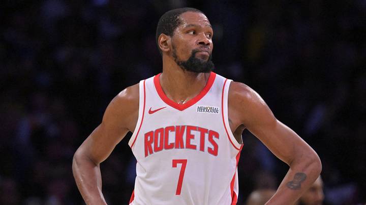 Apr 21, 2026; Los Angeles, California, USA; Houston Rockets forward Kevin Durant (7) looks on from the court in the second half of game two of the first round of the 2026 NBA Playoffs against the Los Angeles Lakers at Crypto.com Arena. Mandatory Credit: Jayne Kamin-Oncea-Imagn Images Apr 21, 2026; Los Angeles, California, USA; Houston Rockets forward Kevin Durant (7) looks on from the court in the second half of game two of the first round of the 2026 NBA Playoffs against the Los Angeles Lakers at Crypto.com Arena. Mandatory Credit: Jayne Kamin-Oncea-Imagn Images